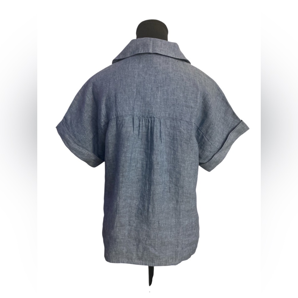 Charter Club Linen Blue Gray Button Down Shirt with Notched Collar NWT M - Picture 2 of 6